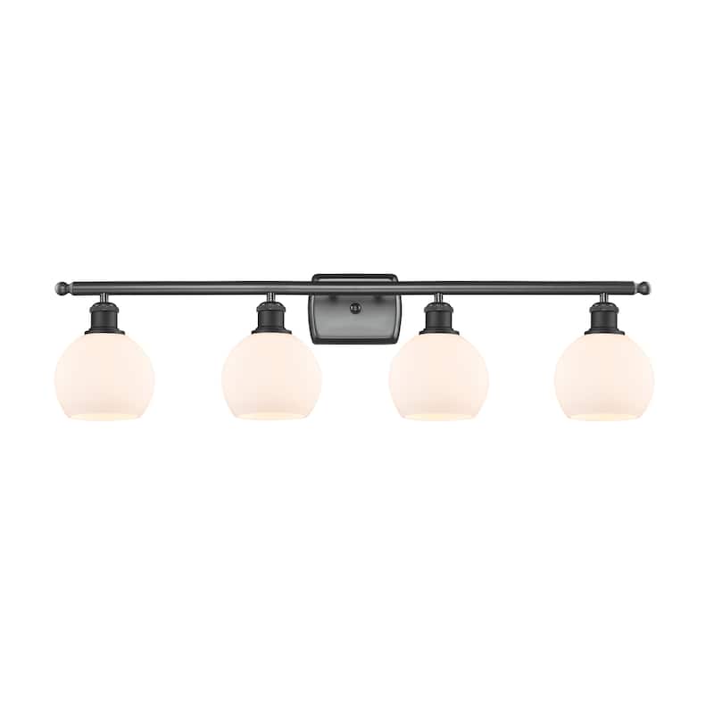 Innovations Lighting Athens - 4 Light 36" Bath Vanity Light - 6" Shade - Matte Black Finish/Matte White