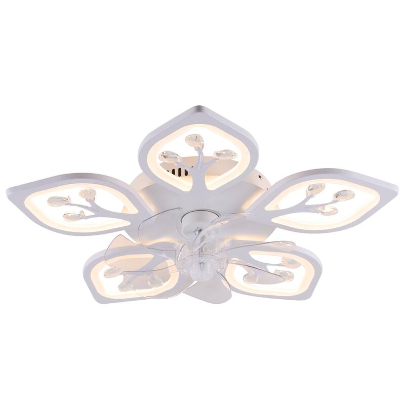 22 in. Flush Mount Indoor Ceiling Fan with Dimmable LED Light, Remote Control and Reversible DC Motor - Crystal Design