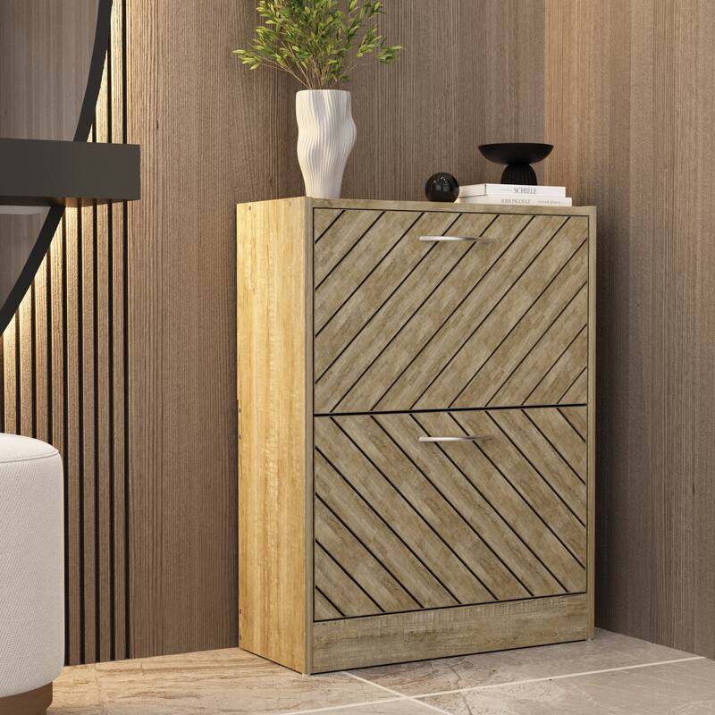 Kerrogee 8-12 Pair Shoe Storage Cabinet with 2 Fold Drawers Wood/ Grey