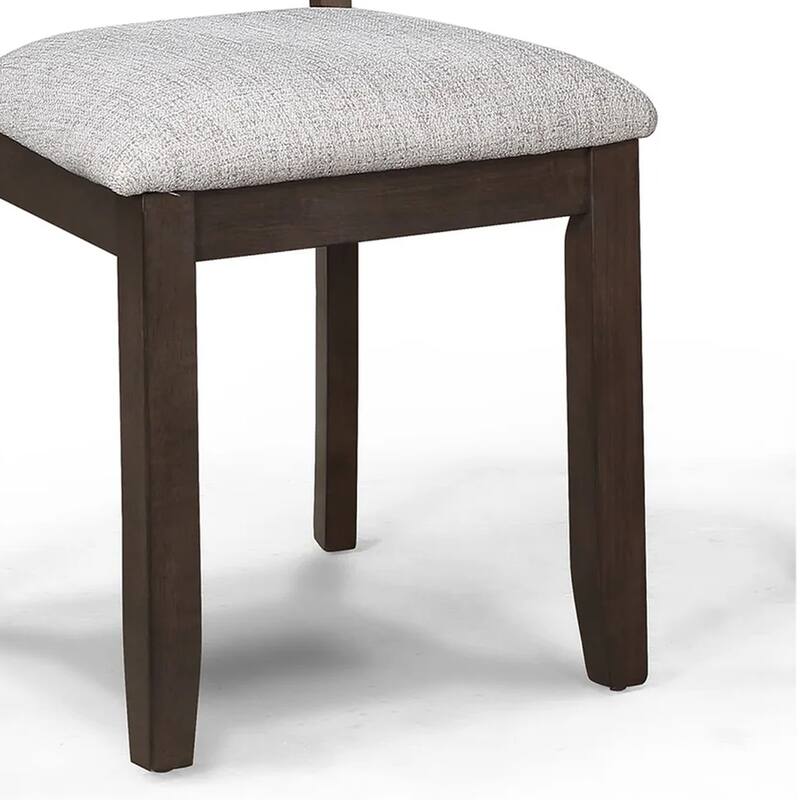 Side Dining Chair Set of 2, Brown Wood Ladder Backrest, Off White Seats