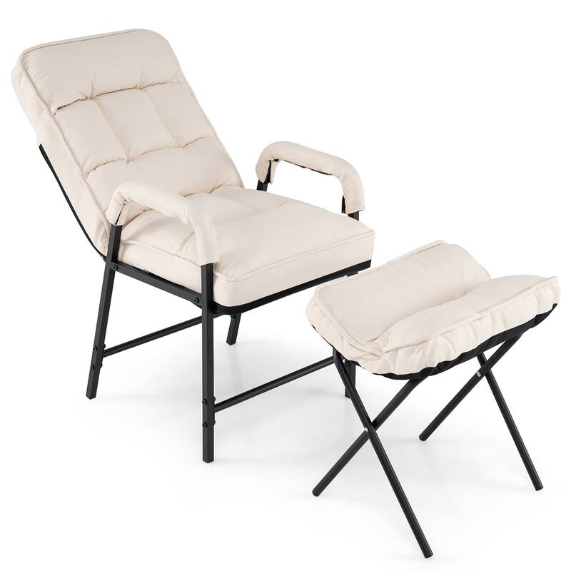 Gymax Modern Accent Chair w/ Ottoman Linen Fabric Arm Chair w/