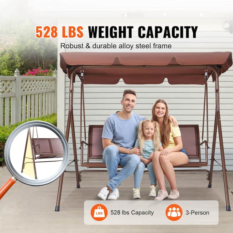 3-Seat Outdoor Swing Chair with Canopy, Armrests & Steel Frame - 68.5"×43.1"×59.8"