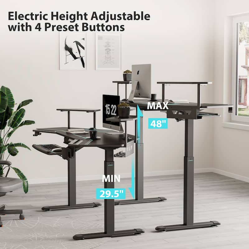 Eureka 72" Black Computer Desk Gaming Standing Desk with Hutch Keyboard Tray