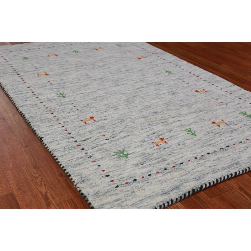 Hand Knotted Oriental 100% Wool Carpet Tribal Stripe Beige & Ivories Gabbeh Area Rug - 4' 9'' X 3' 0''