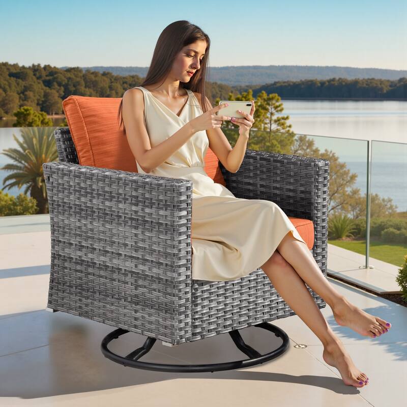 XIZZI 8-piece Patio Outdoor Wicker Furniture Swivel Chair Set with Firepit Table