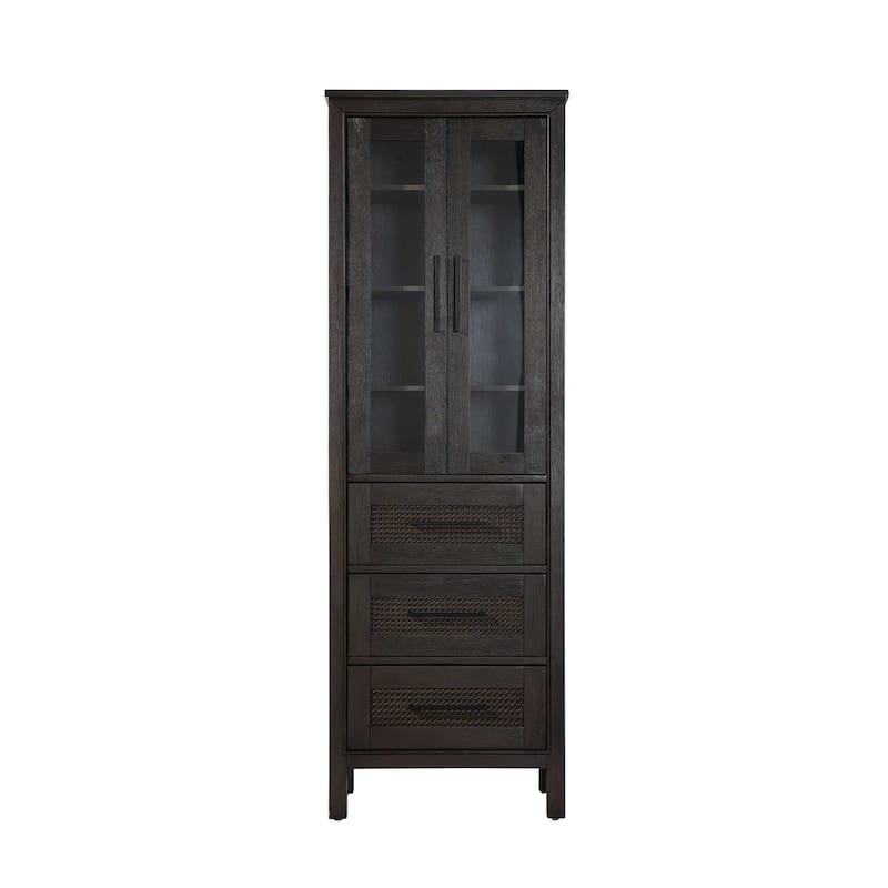 Winslow 16-28 Inch Bath Storage Glass Cabinet - Chocolate Oak - 24"