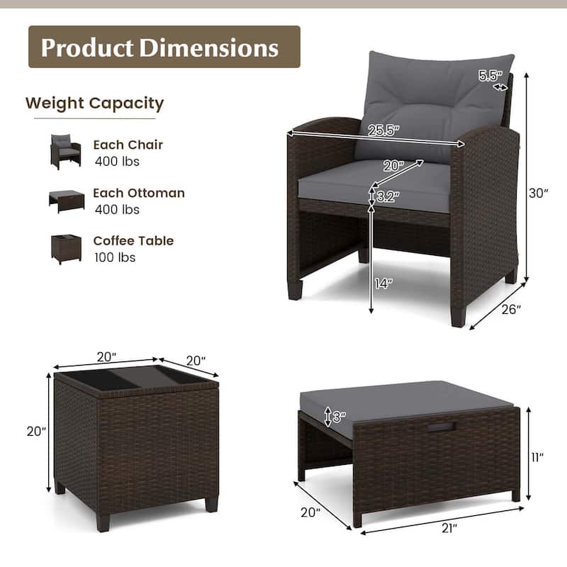 Costway 5 Piece Patio Rattan Furniture with 2 Ottomans & Tempered - See Details