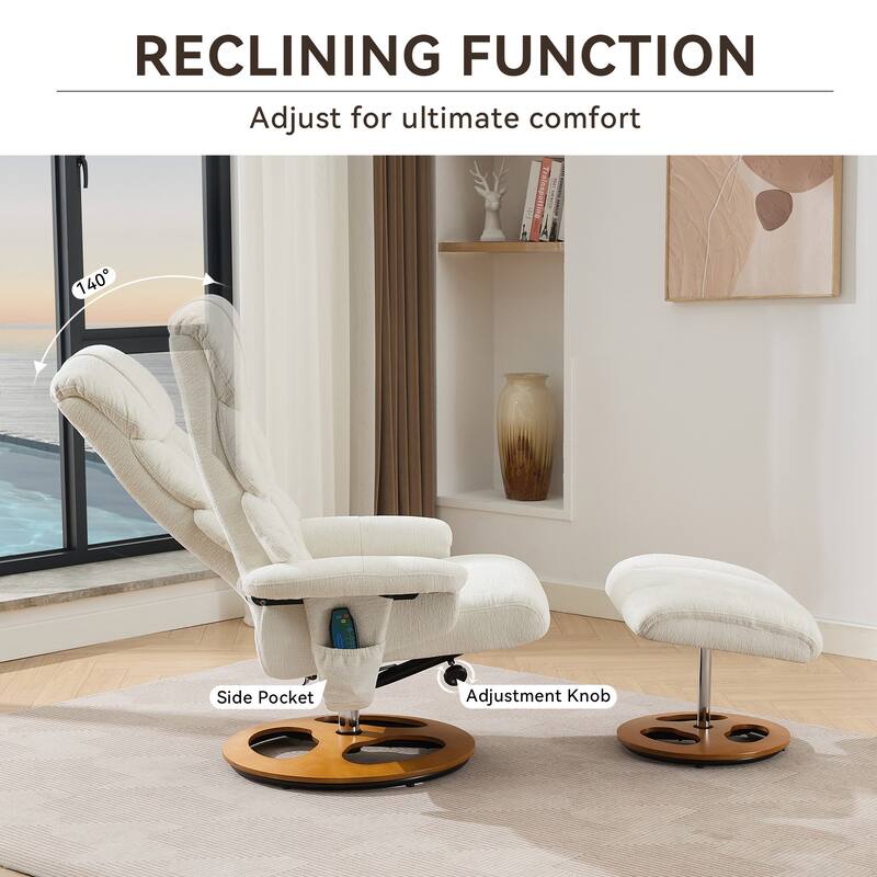 Chenille 360° Swivel Massage Recliner Chair with Ottoman, Massage and Heated Seat