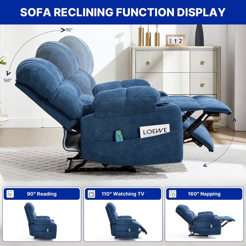 Massage Recliner Chair with Vibration & Heating, Ergonomic Single Sofa Chair, Recliner Chair with Side Pockets & 2 Cup Holders