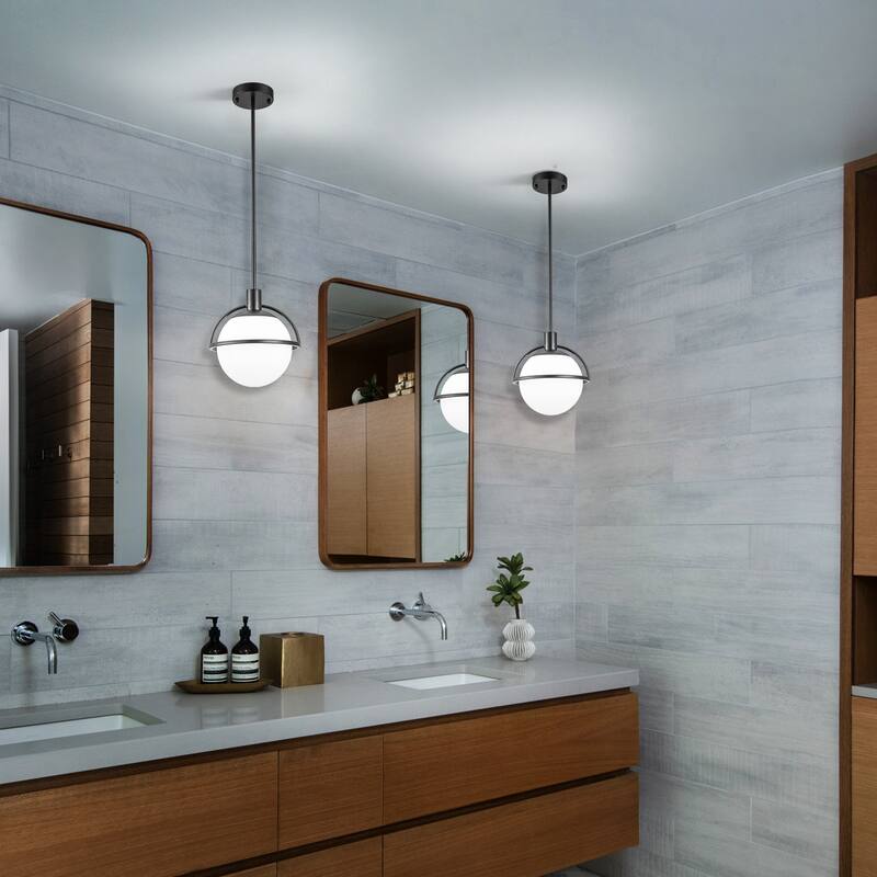 Starsky 1-Light 9in. Modern Globe Chandelier Single Frosted Glass Pendant Light