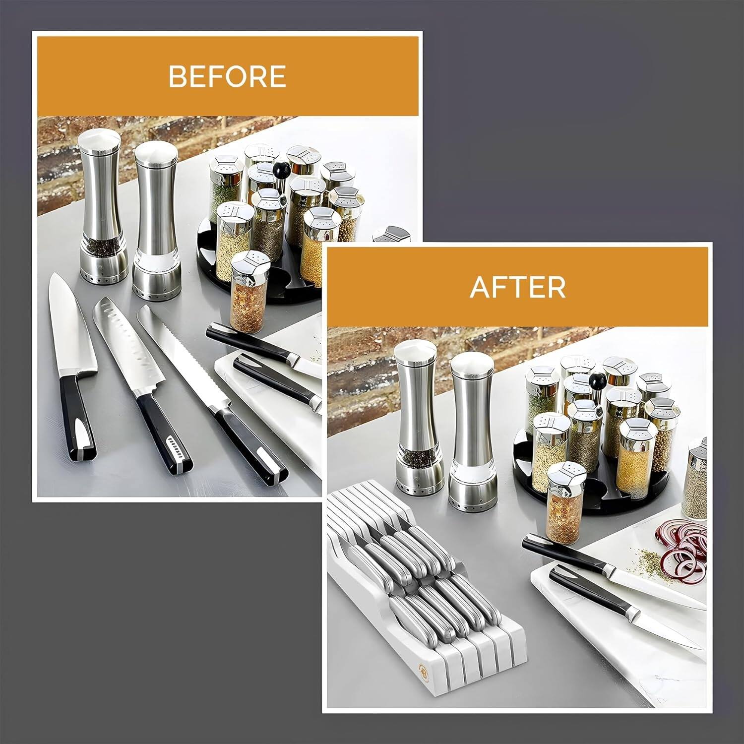 InDrawer Knife Block Organizer Bamboo Wood Drawer Knife Organizer