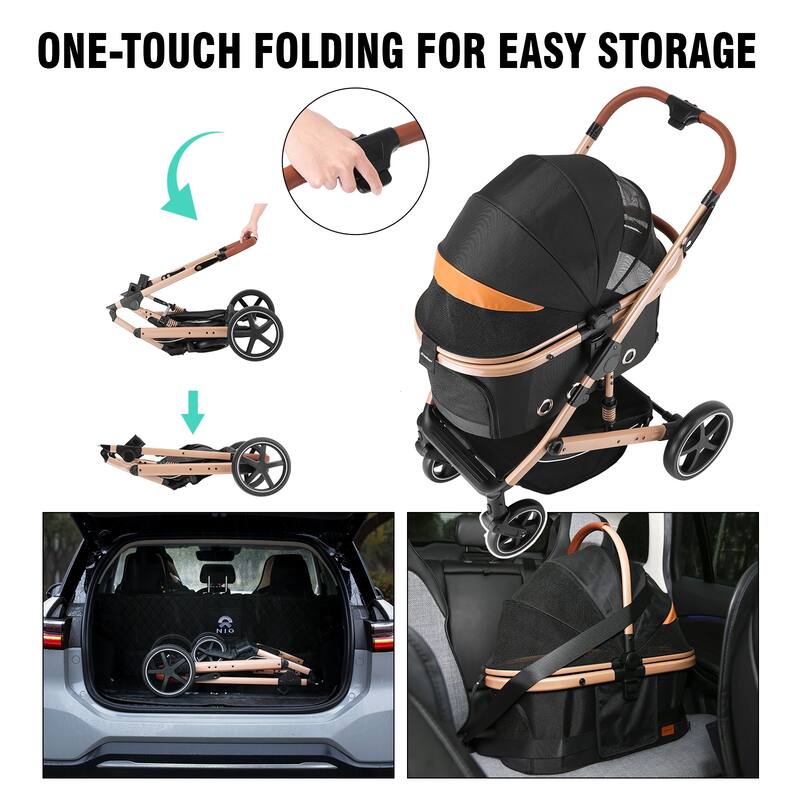 EchoSmile Black Lightweight Folding Pet Stroller with Detachable Carrier