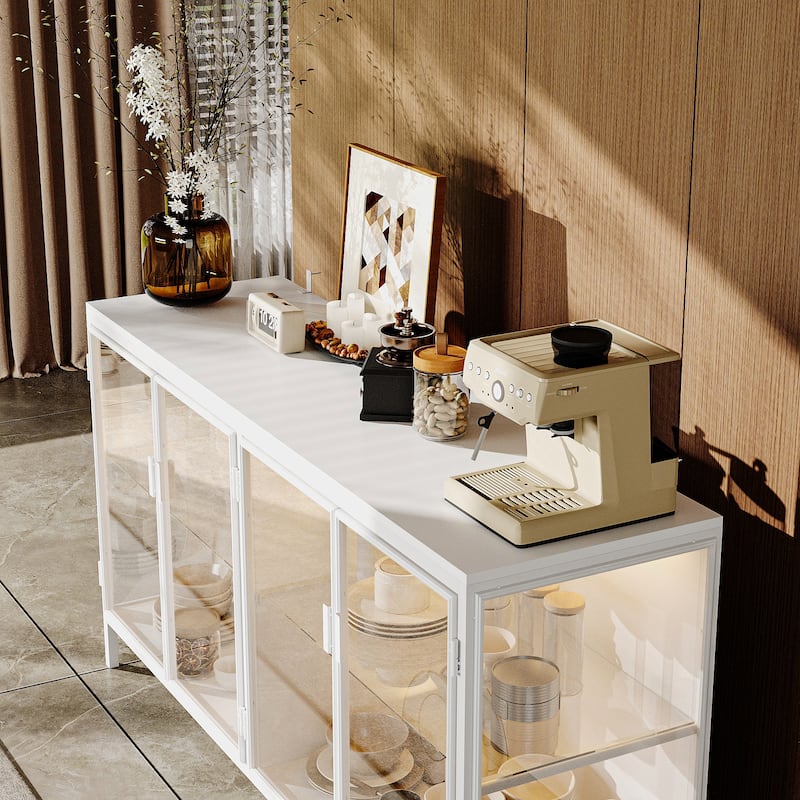 Display Storage Cabinet with Glass Shelves & Lighting Booshelf - 55.1"