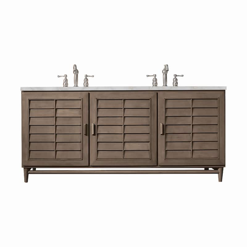 James Martin Vanities 620-V72-3VSL Portland 72" Double Basin Wood - Whitewashed Walnut - Walnut Finish