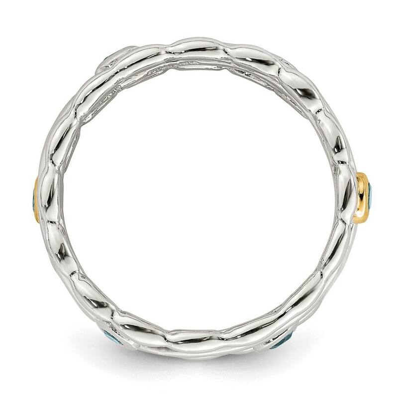 Curata 925 Sterling Silver With 14k Accent Light Swiss Blue Topaz Ring