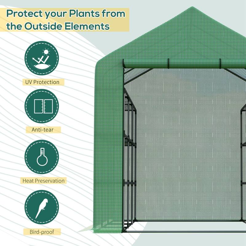 Outsunny 8' x 6' x 7' Portable Water/UV Walk-In Greenhouse Hot House with 18 Shelves, Weather Cover, & Roll Up Door