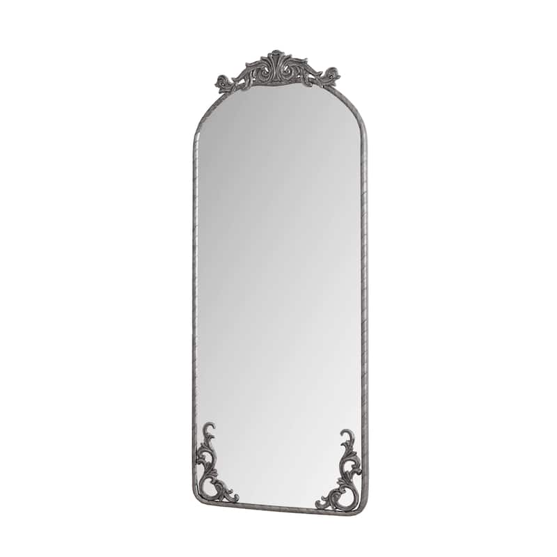 58"x24" Arched Full Body Mirror with Vintage Ornate Carved Applique on Top and Bottom, Hanging Wall Mounted Mirror,
