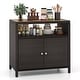 preview thumbnail 1 of 18, Costway Patio Rattan Storage Cabinet with Acacia Wood Countertop Open - See Details Mix Brown