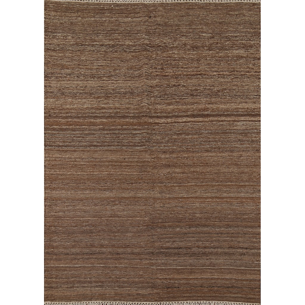 Brown Striped Kilim Persian Area Rug Handmade Wool Carpet - 4'10"x 6'7"