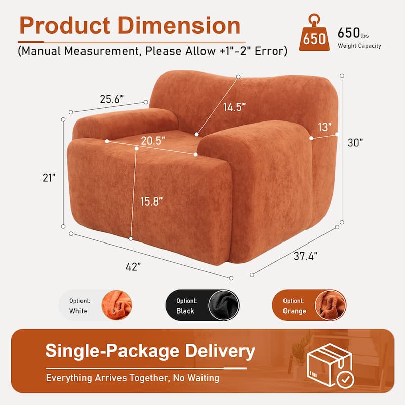 Chenille Accent Chair, Comfy Cloud Sofa Chair, Modern Armchair Boneless Reading Chairs