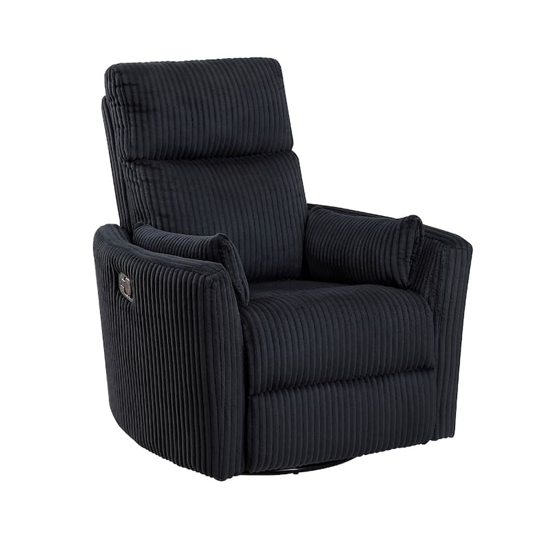 Rix Swivel Glider Recliner Chair w 2 Lumbar Pillows, Black Corduroy