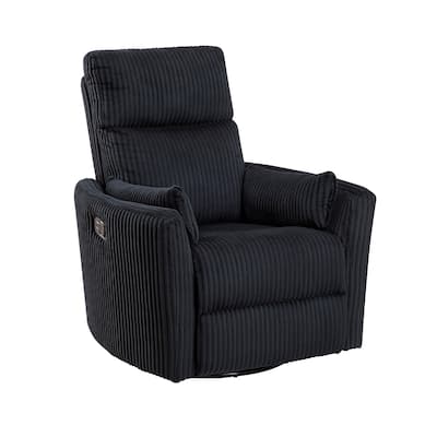 Rix Swivel Glider Recliner Chair w 2 Lumbar Pillows, Black Corduroy