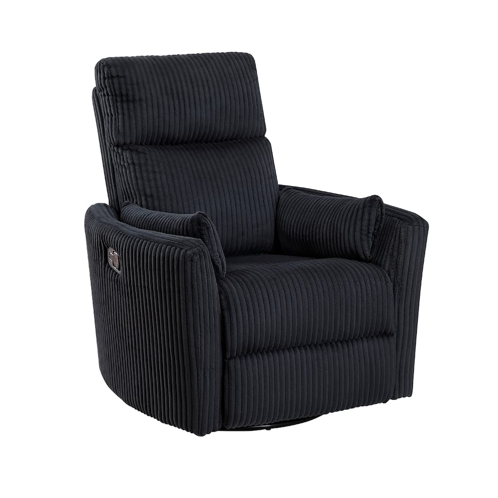 Rix Swivel Glider Recliner Chair w 2 Lumbar Pillows, Black Corduroy