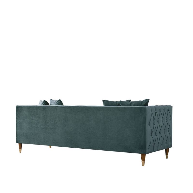 Macey Mid-Century Modern Rectangular Pillow Back Velvet Sofa