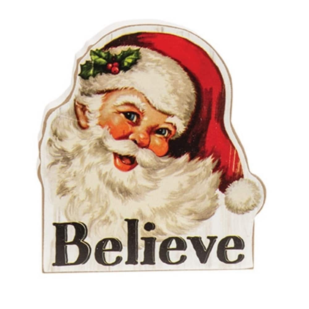 Rustic Wooden Retro Santa Believe Sign Holiday Decoration - 4.50” x 0.75” x 5”