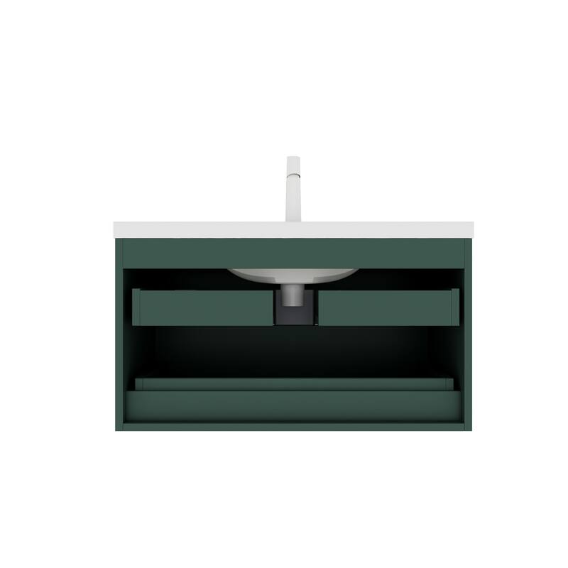 GDFStudio - Jodi Modern Floating Bathroom Vanity with Dual Drawers & White Ceramic Basin, WITHOUT Faucet