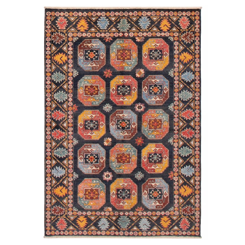 ECARPETGALLERY Hand-knotted Uzbek Ghazni Navy Wool Rug - 4'0 x 5'10 - Dark Navy - 4'0 x 5'10