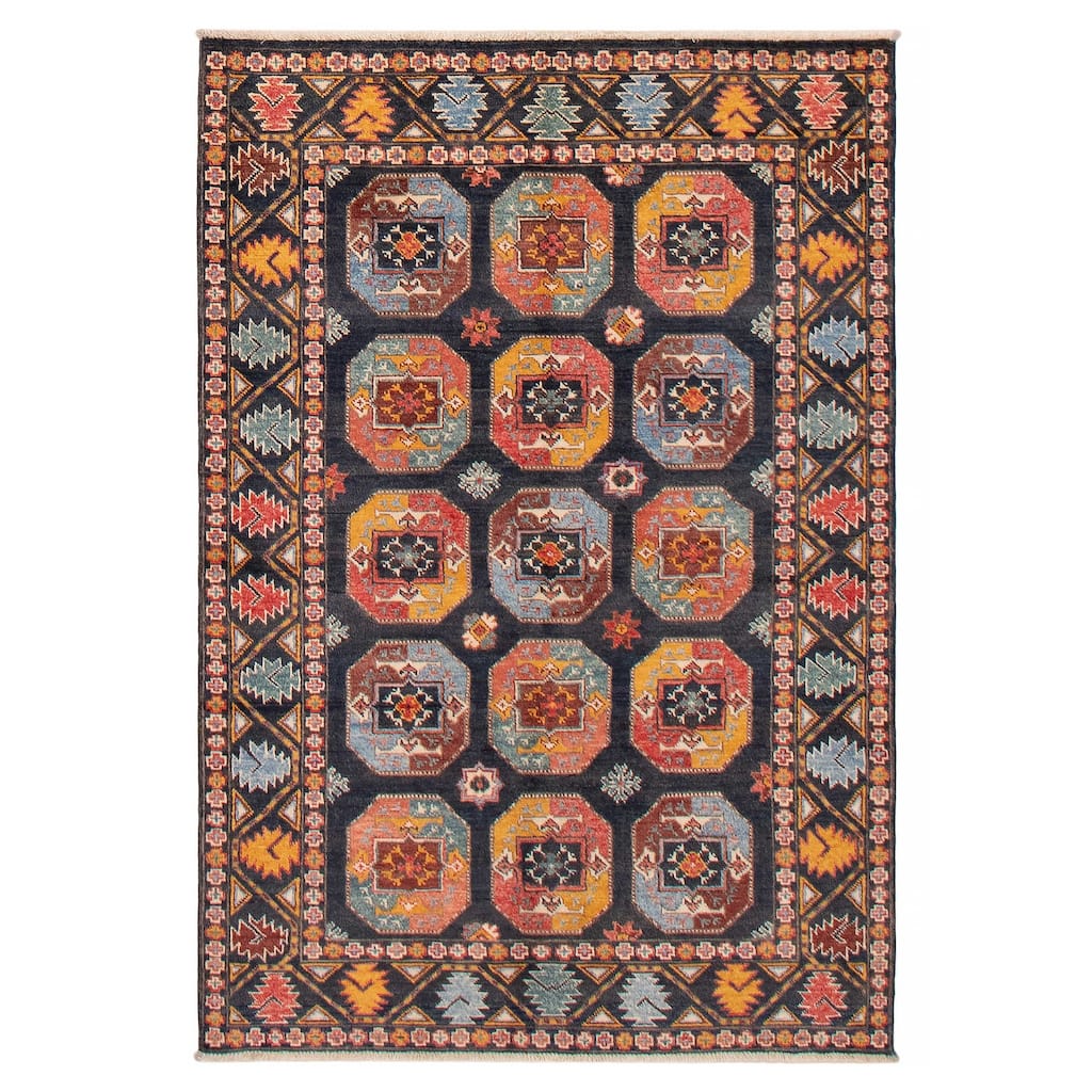 ECARPETGALLERY Hand-knotted Uzbek Ghazni Navy Wool Rug - 4'0 x 5'10