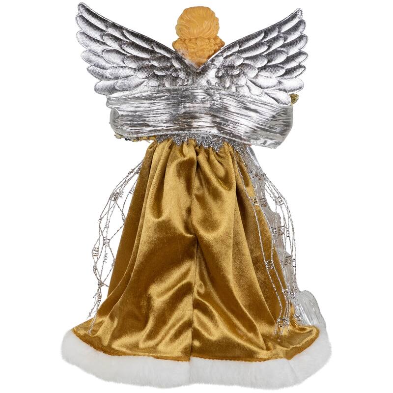 12" Metallic Bronze Silver Sequined Angel Christmas Tree Topper, Unlit
