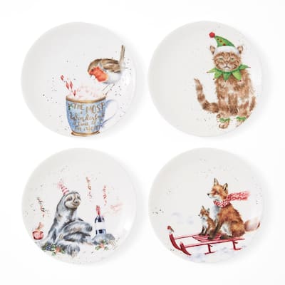 Royal Worcester Set of 4 Holiday Wrendale Designs Coupe Plate