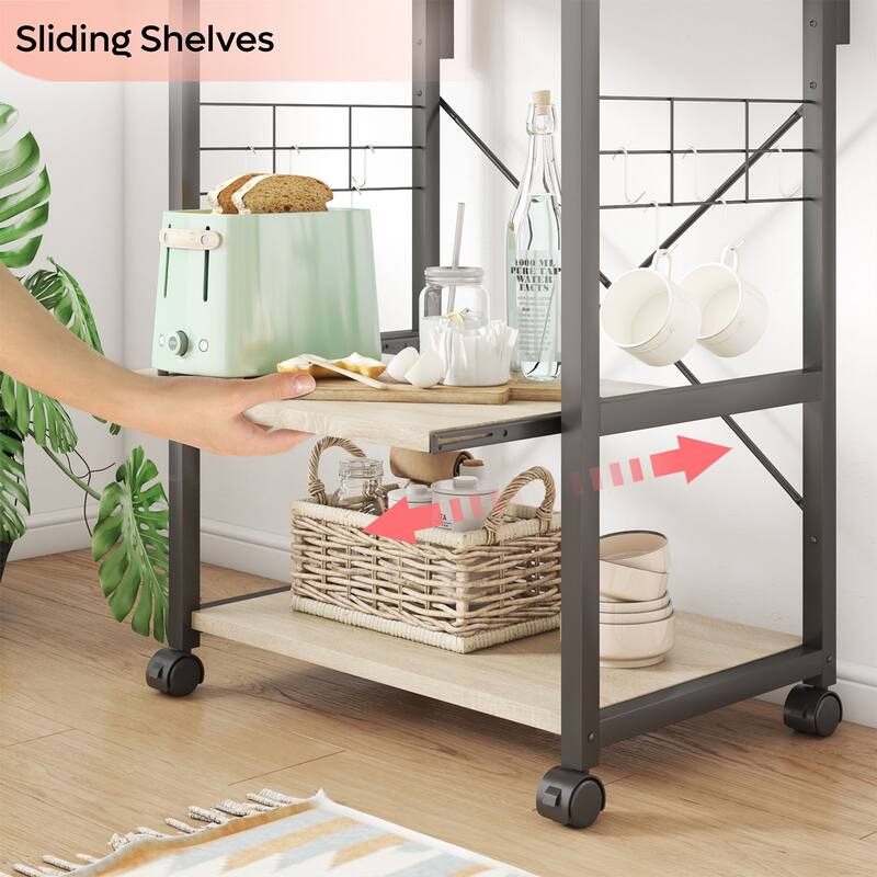 Kitchen Bakers Rack with Storage Shelves &USB Outlets, Microwave Oven Stand Kitchen Shelf Organizer