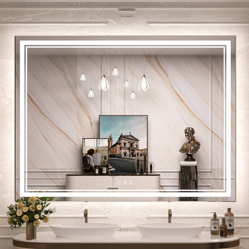 Keonjinn Rectangular Front Light & Backlit,LED Bathroom Vanity Mirror, 3 Color Temperatures, Anti Fog