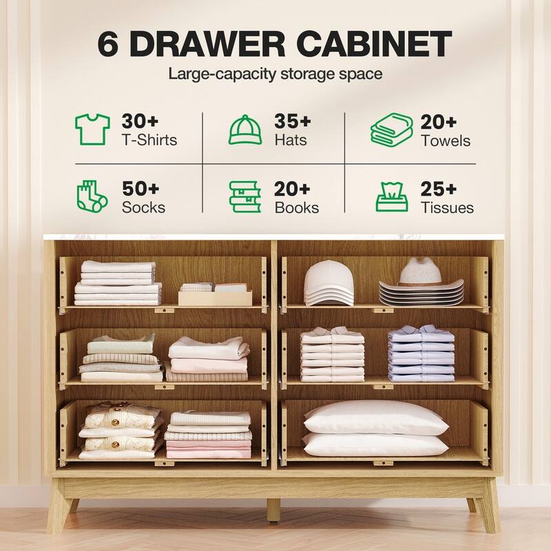 47" Wooden Buffet Cabinet With Faux Marble Top & Fluted Chest Of Drawers With Curved Edges