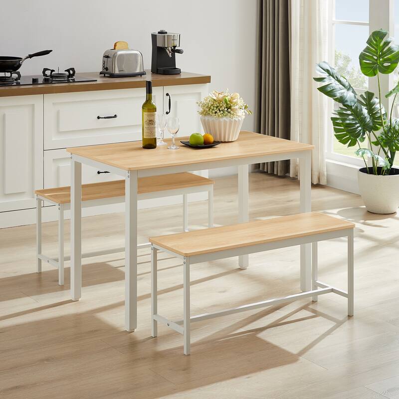 Dining Counter Table Set for Kitchen - White+Natural