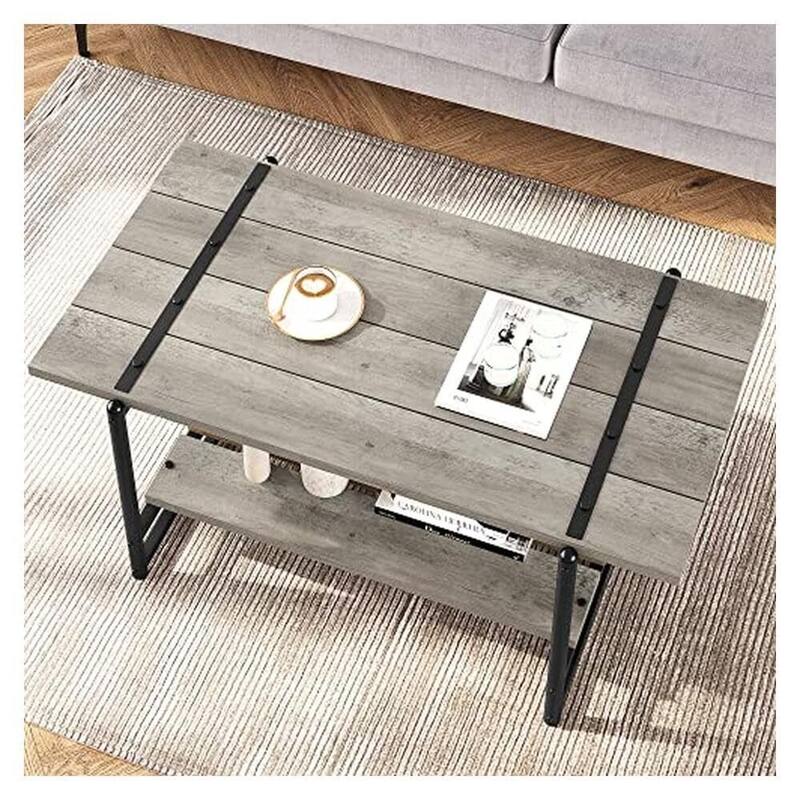 2-Tier Farmhouse 41'' Large Wood Coffee Table with Shelf