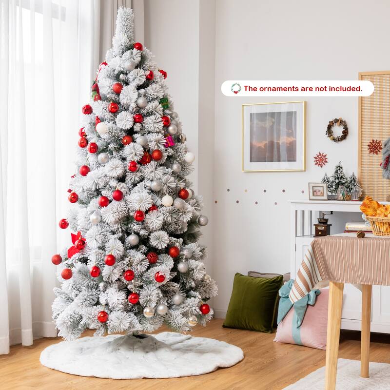 Gymax 5/6/7 FT Artificial Hinged Christmas Tree Snow-Flocked Xmas Tree - See Details