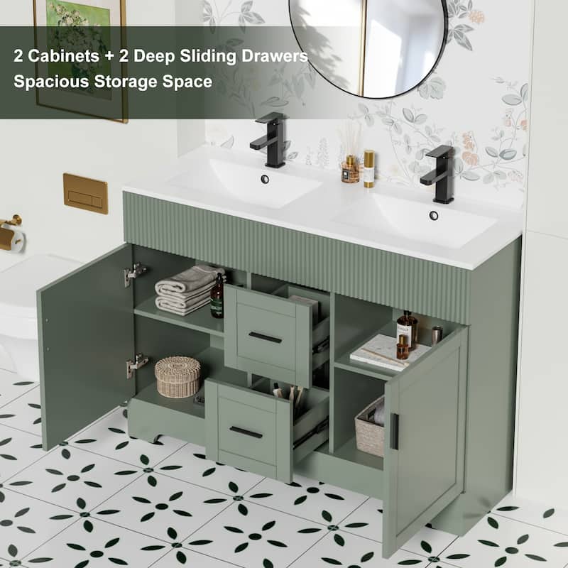 30"/36"/48" Single Bathroom Vanity Set with Drop in Sink Top with Wave Lines