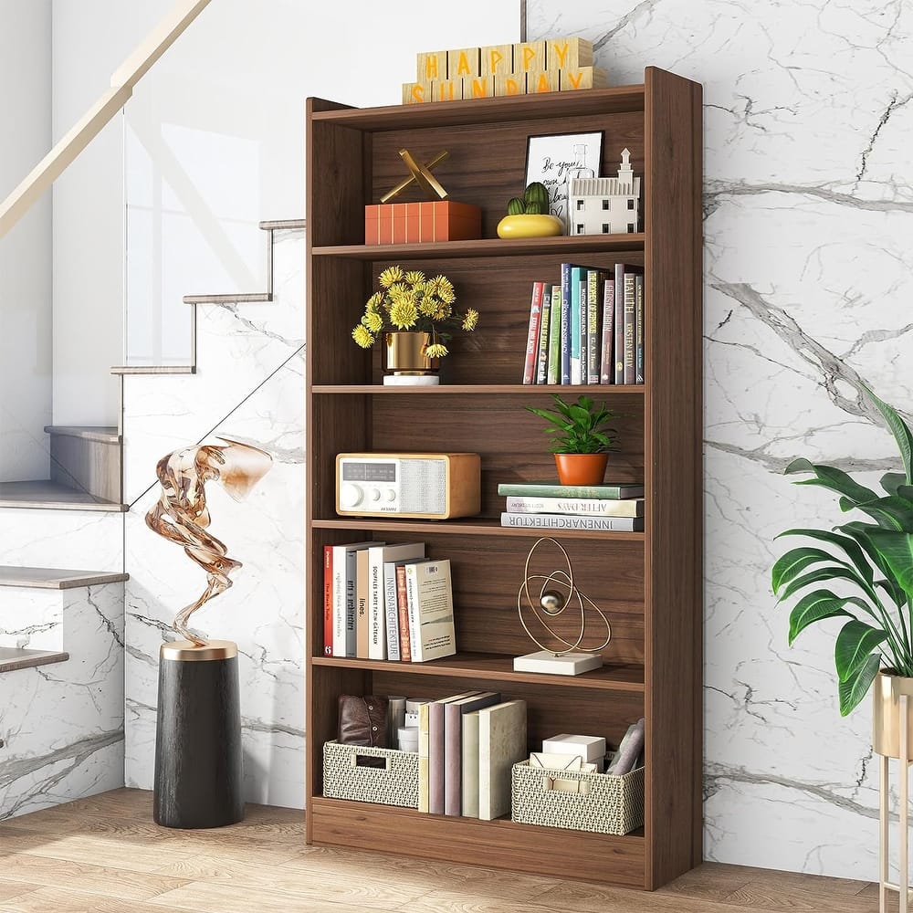 72-inch Bookcase, Modern 6-Tier White Bookshelf, Wood Display Shelf