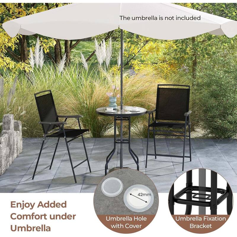 3 PCS Outdoor Bar Set Counter Height Patio Bistro Furniture Set