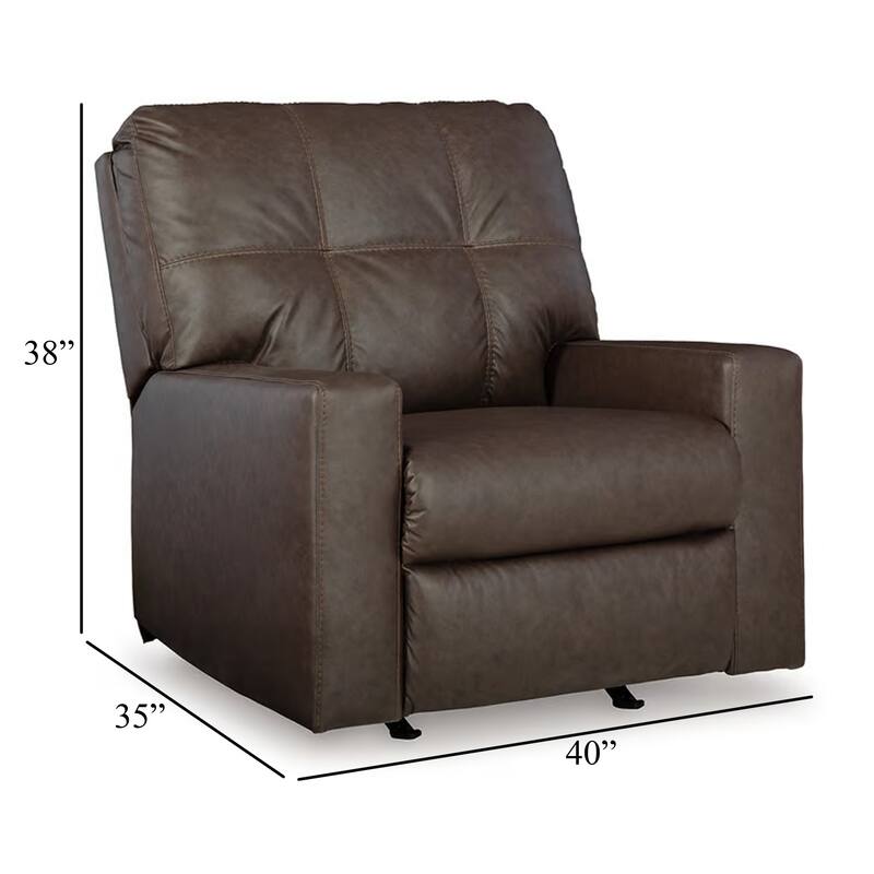 Barl Manual Recliner Chair, 35 Inch Tufted Dark Brown Faux Leather