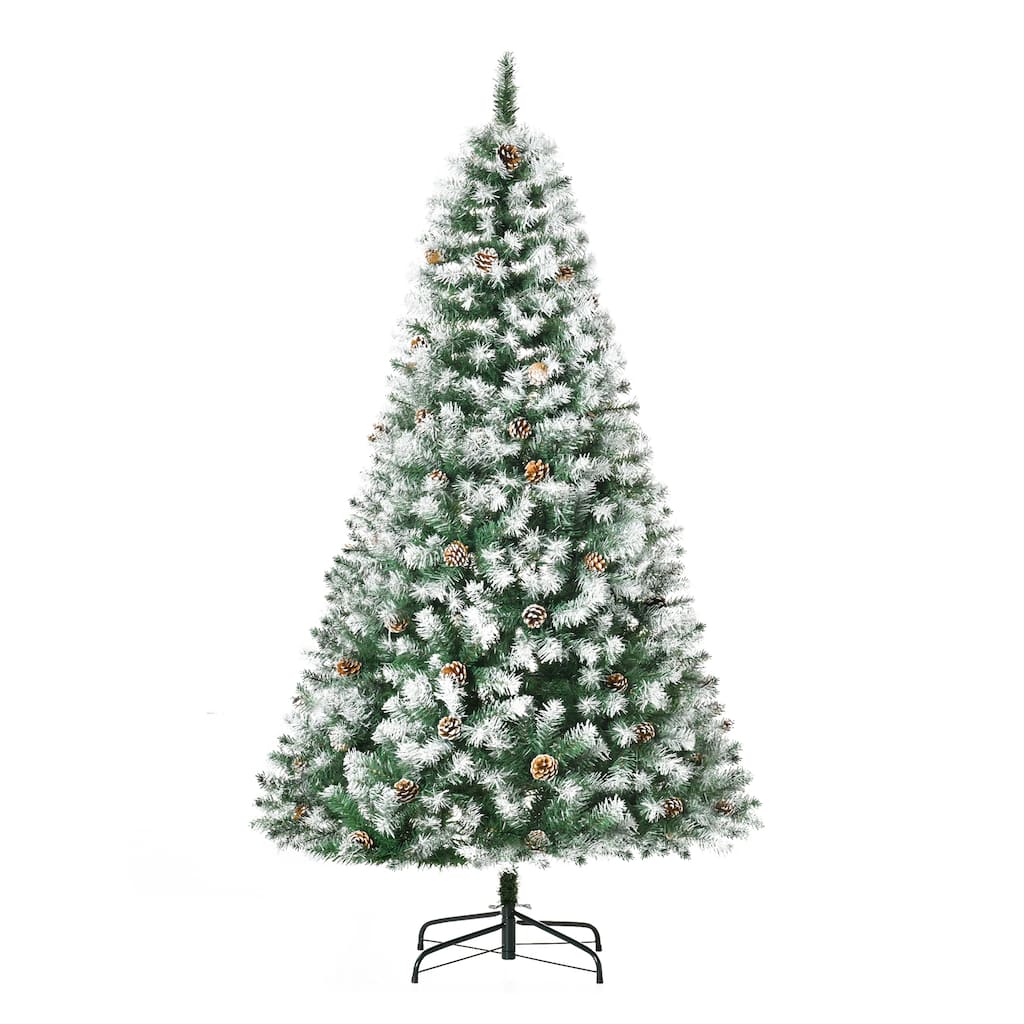 6FT Flocked Artificial Christmas Tree with 61 Pine Cones, 800 Tips, Snow-Dusted Full Fir Design & Steel Base