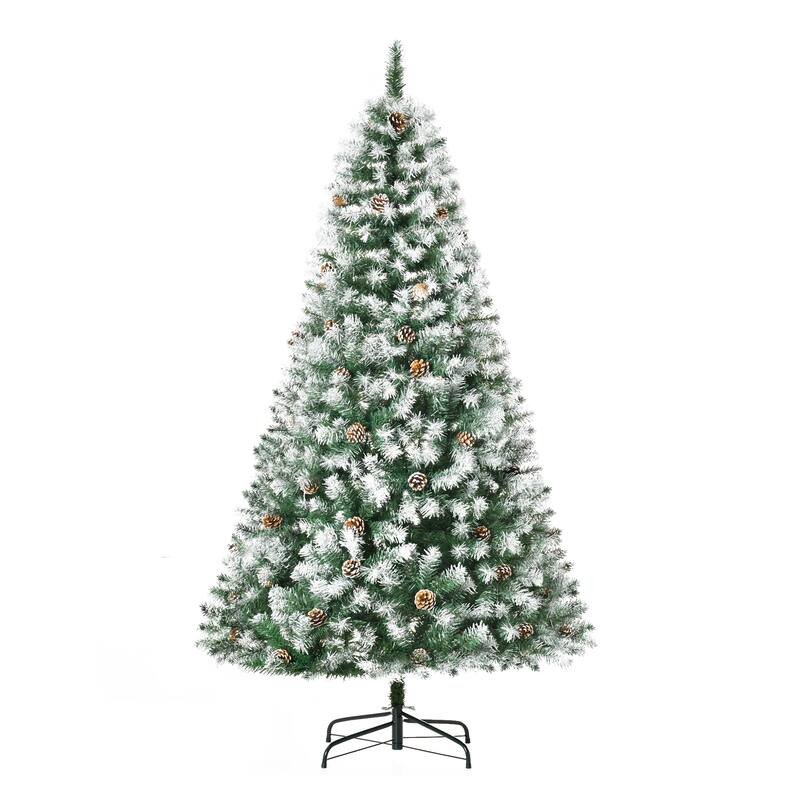 HOMCOM Unlit Snow-Dusted Tree - Realistic Branches, Pine Cones - Green