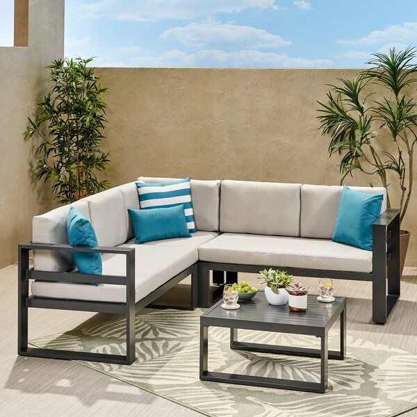Dursley Outdoor Aluminum Sectional Sofa with Coffee Table ...