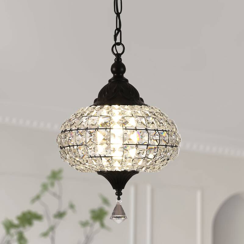 Bella Depot 11" Modern Crystal Dimmable Chandelier Luxuruy Lantern Pendant Light for Living Room Kitchen Island Hallway - Black