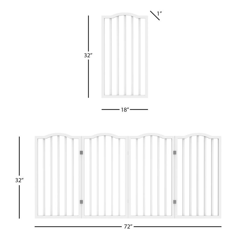 4-Panel Tall Indoor Foldable Dog Gate - 72x32-Inch Wood Freestanding Pet Fence
