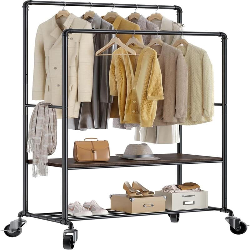 Clothes Rack with Shelves - 23.62"D x 39.17"W x 71.65"H - 23.62"D x 39.17"W x 71.65"H - Balck